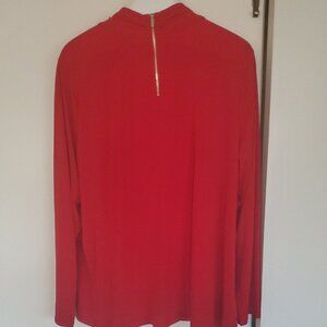 Liz Claiborne Red Mandarin Collar Relaxed Blouse